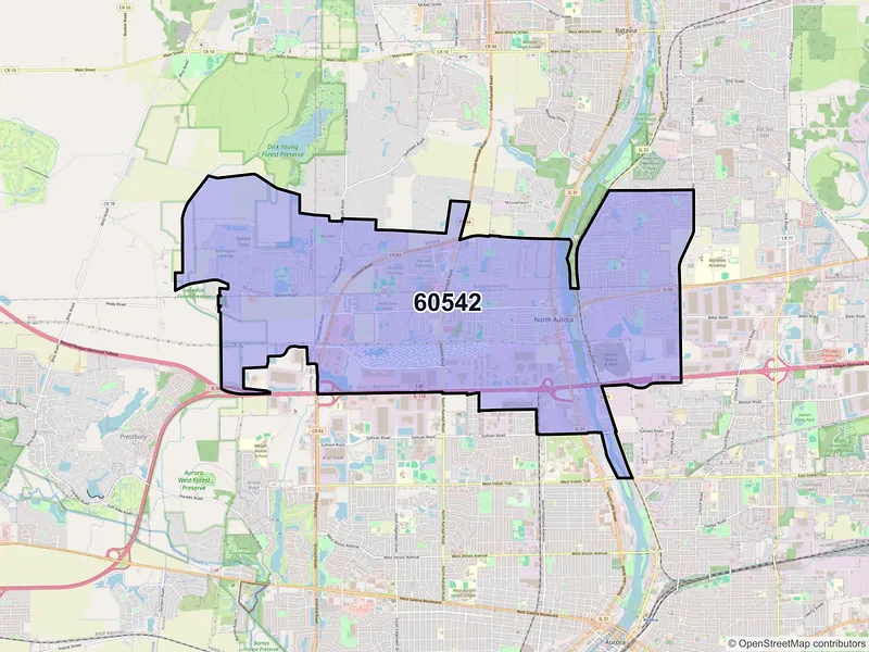 Map of ZIP Code 60542 — North Aurora, IL
