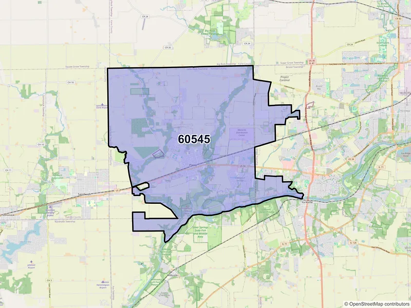Map of Plano, Illinois and ZIP codes