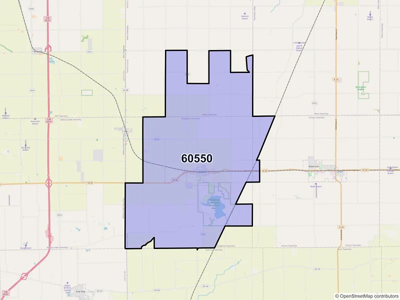 Map of ZIP Code 60550 — Shabbona, IL