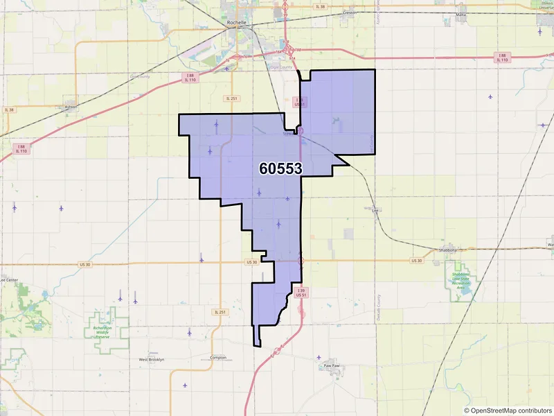 Map of ZIP Code 60553 — Steward, IL
