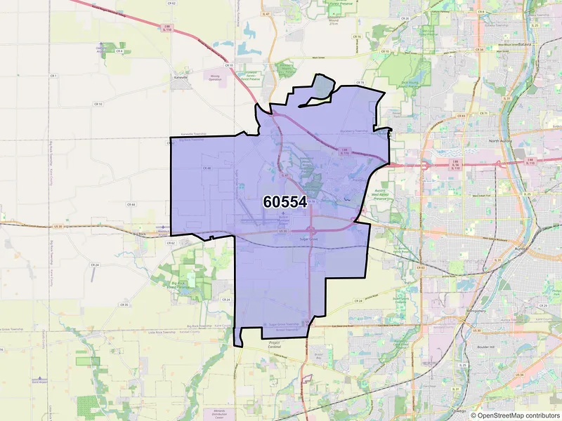 Map of ZIP Code 60554 — Sugar Grove, IL