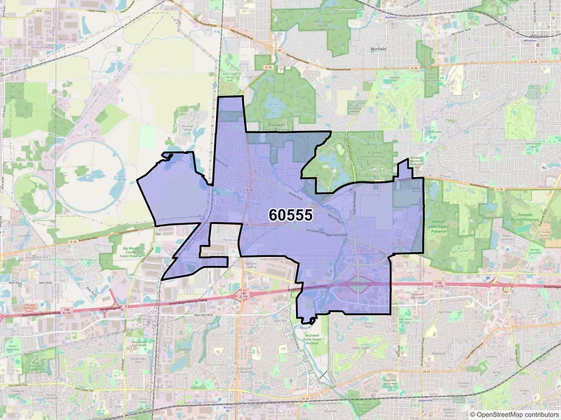 Map of Warrenville, Illinois and ZIP codes
