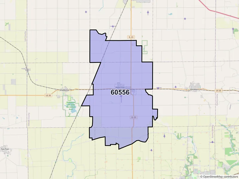 Map of ZIP Code 60556 — Waterman, IL