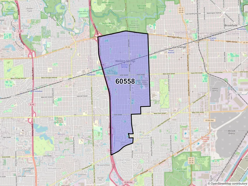 Map of ZIP Code 60558 — Western Springs, IL