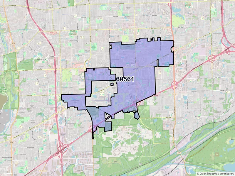 Map of Darien, Illinois and ZIP codes