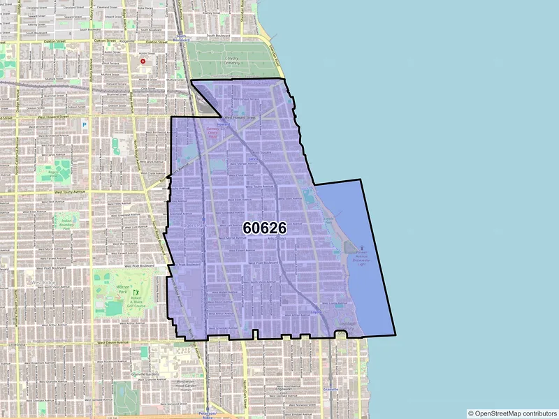 Map of ZIP Code 60626 — Chicago, IL