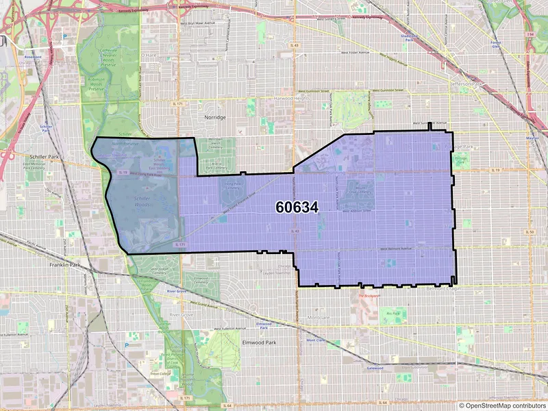 Map of ZIP Code 60634 — Chicago, IL