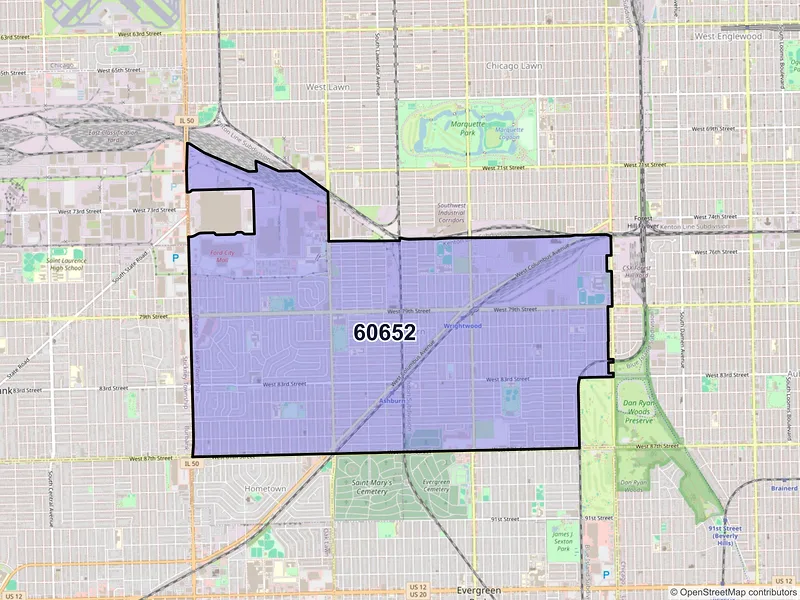 Map of ZIP Code 60652 — Chicago, IL