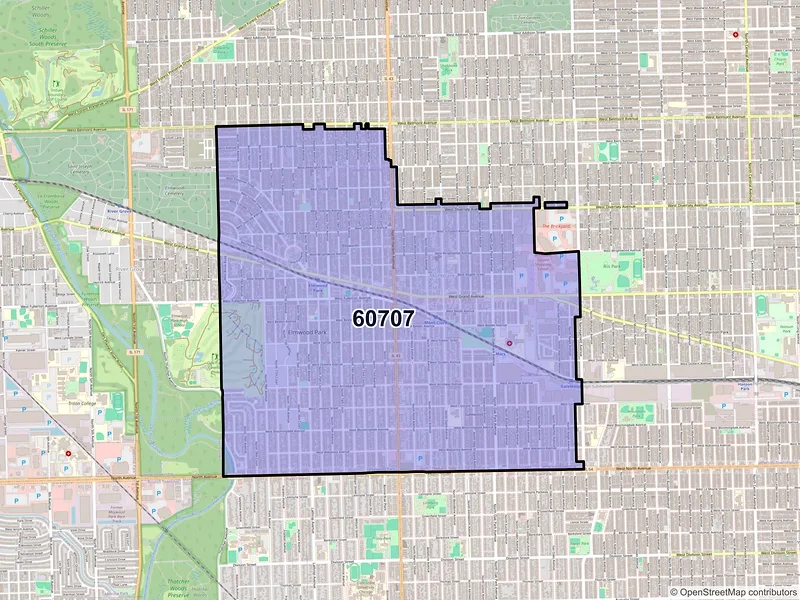 Map of Elmwood Park, Illinois and ZIP codes