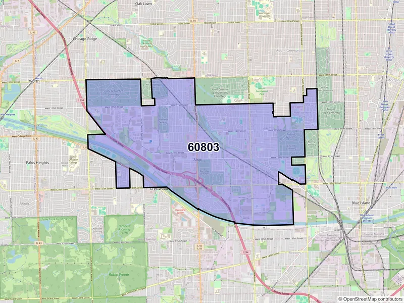 Map of ZIP Code 60803 — Alsip, IL