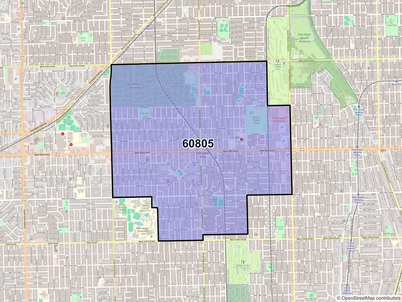 Map of Evergreen Park, Illinois and ZIP codes