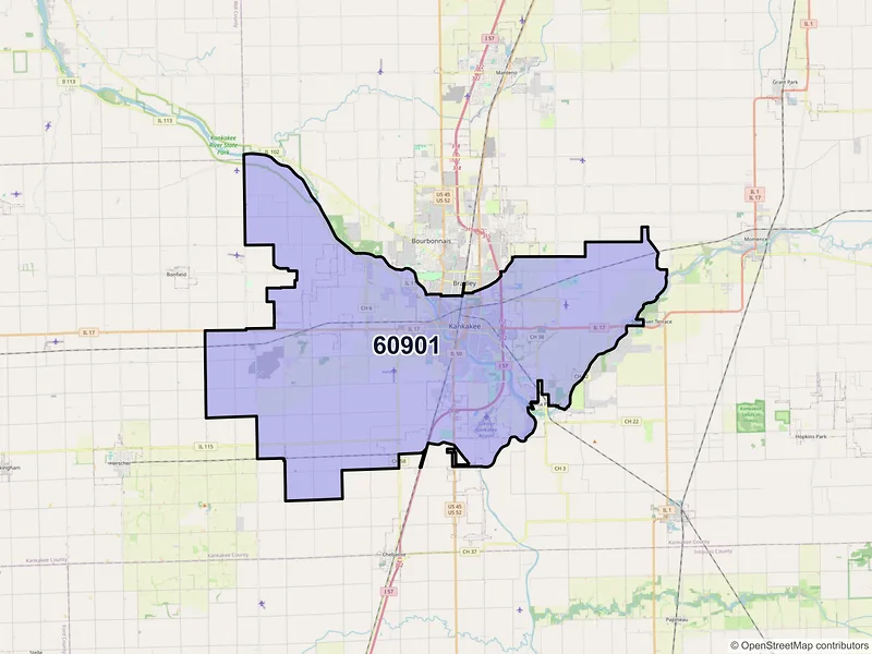 Map of ZIP Code 60901 — Kankakee, IL