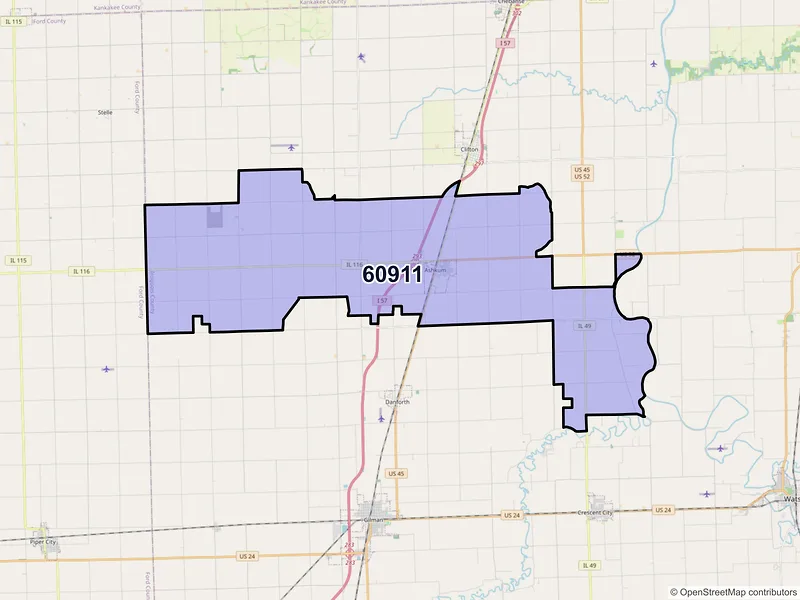 Map of ZIP Code 60911 — Ashkum, IL