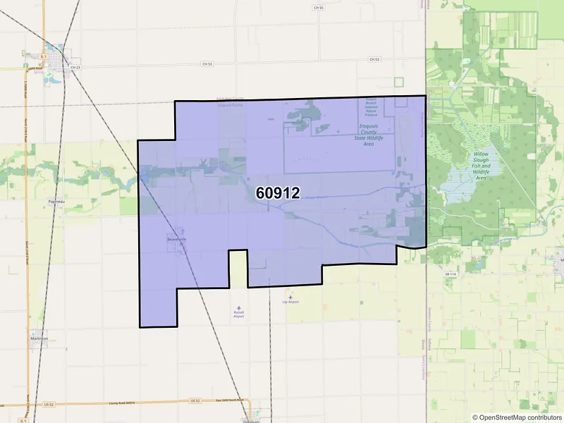 Map of ZIP Code 60912 — Beaverville, IL