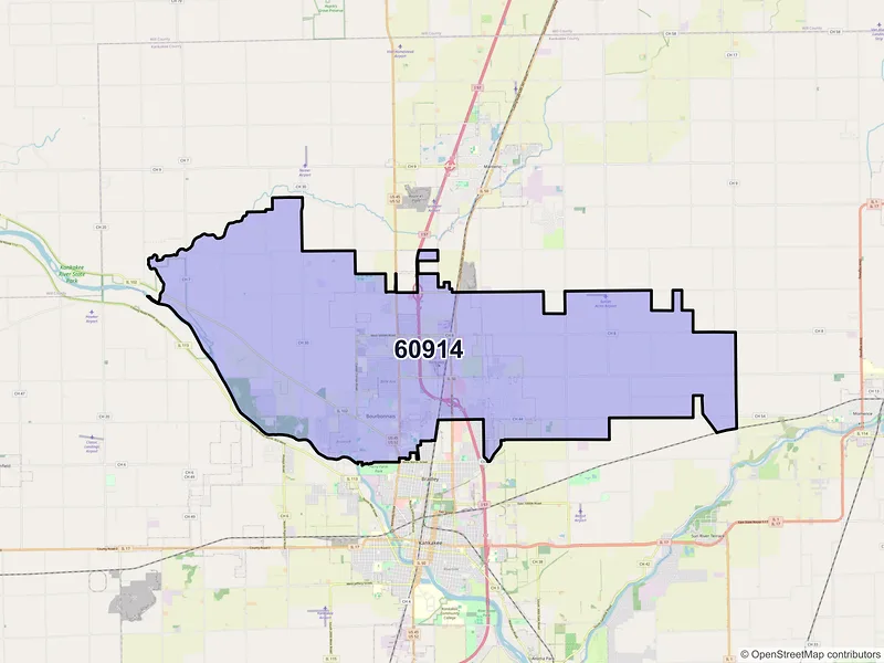 Map of Bourbonnais, Illinois and ZIP codes