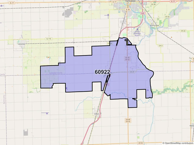 Map of ZIP Code 60922 — Chebanse, IL