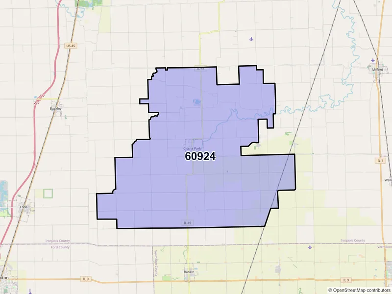 Map of ZIP Code 60924 — Cissna Park, IL