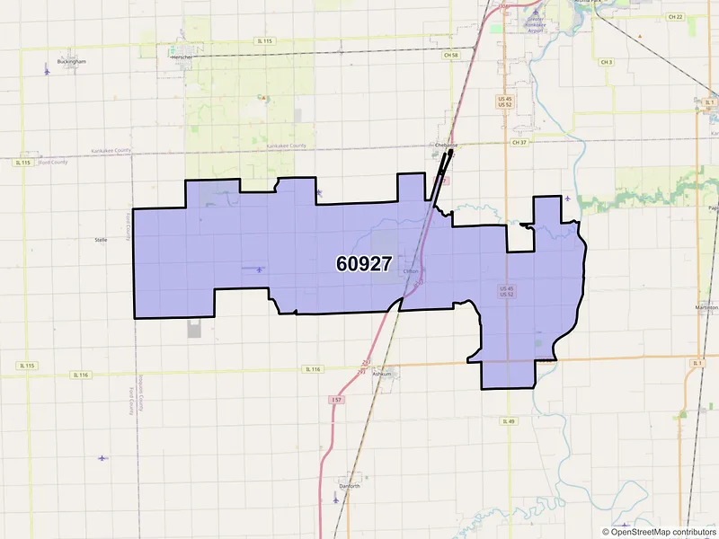 Map of ZIP Code 60927 — Clifton, IL