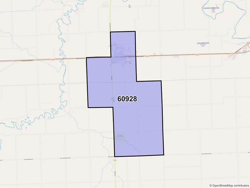 Map of ZIP Code 60928 — Crescent City, IL