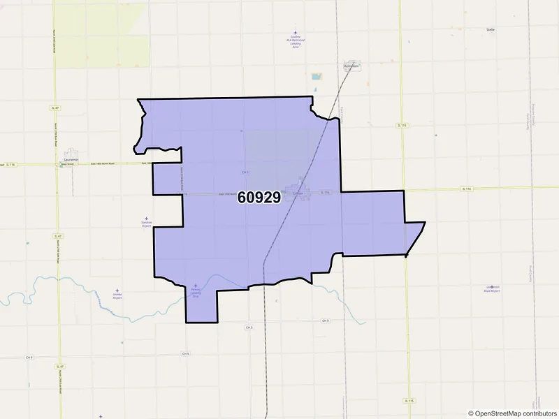Map of ZIP Code 60929 — Cullom, IL