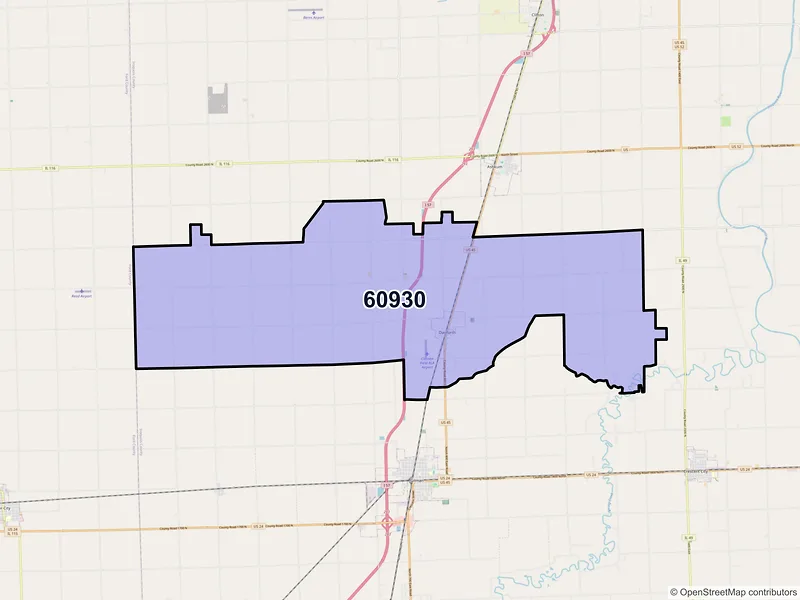 Map of ZIP Code 60930 — Danforth, IL