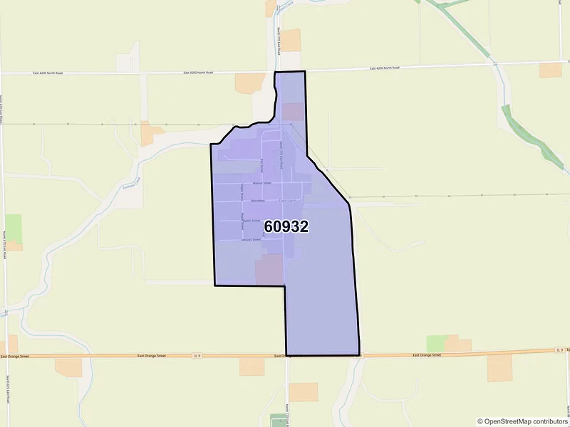 Map of East Lynn, Illinois and ZIP codes