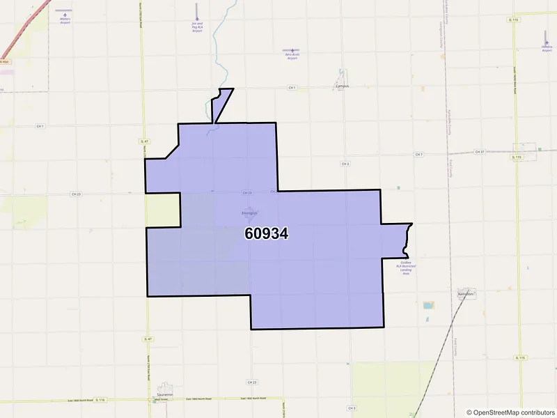 Map of ZIP Code 60934 — Emington, IL
