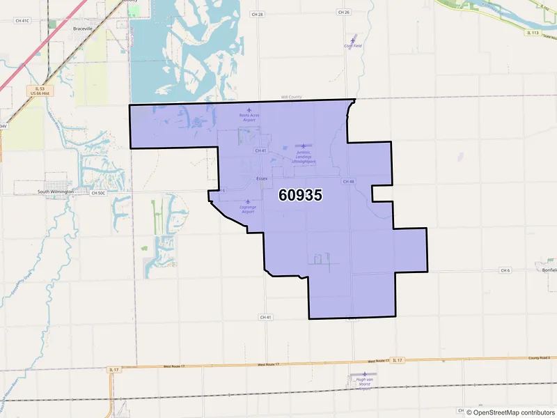 Map of Essex, Illinois and ZIP codes