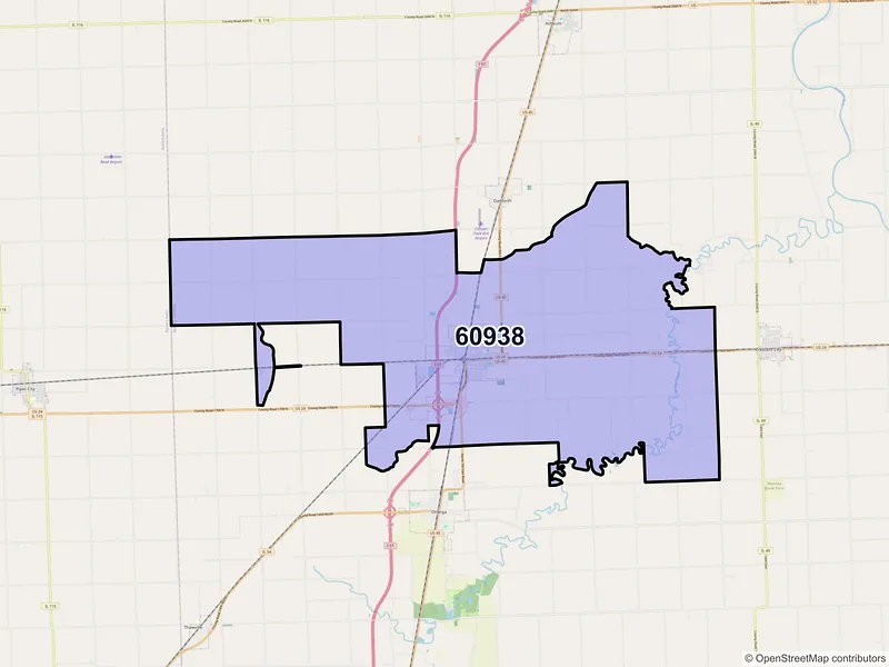 Map of Gilman, Illinois and ZIP codes