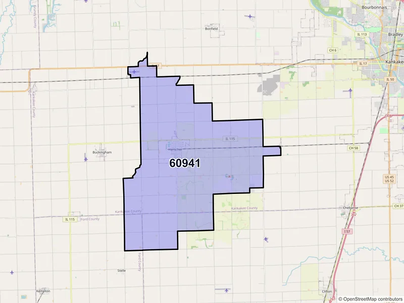 Map of ZIP Code 60941 — Herscher, IL