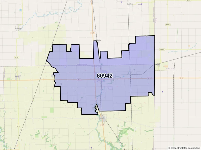 Map of Hoopeston, Illinois and ZIP codes