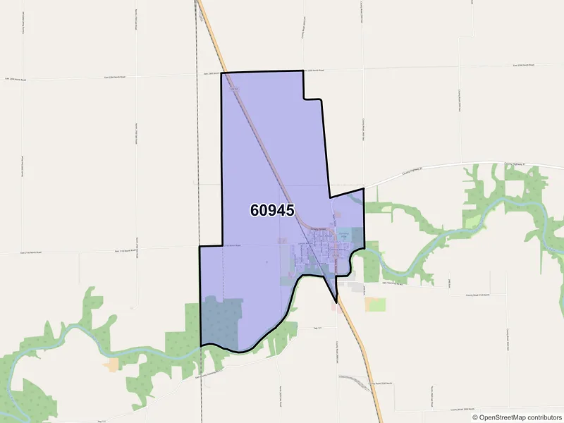 Map of Iroquois, Illinois and ZIP codes