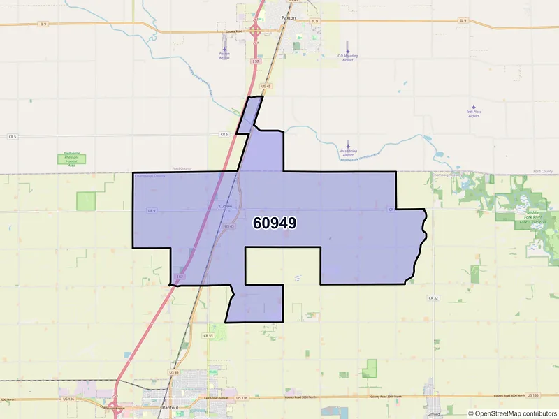 Map of ZIP Code 60949 — Ludlow, IL