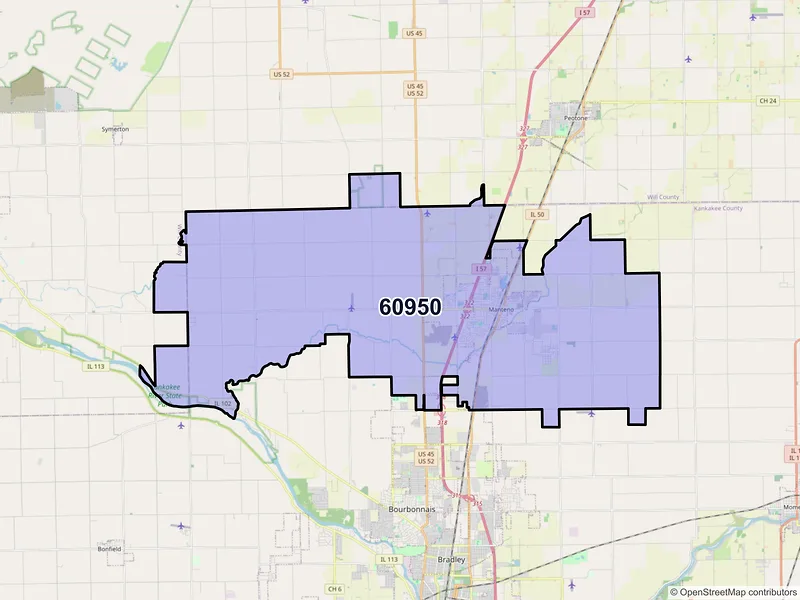 Map of ZIP Code 60950 — Manteno, IL