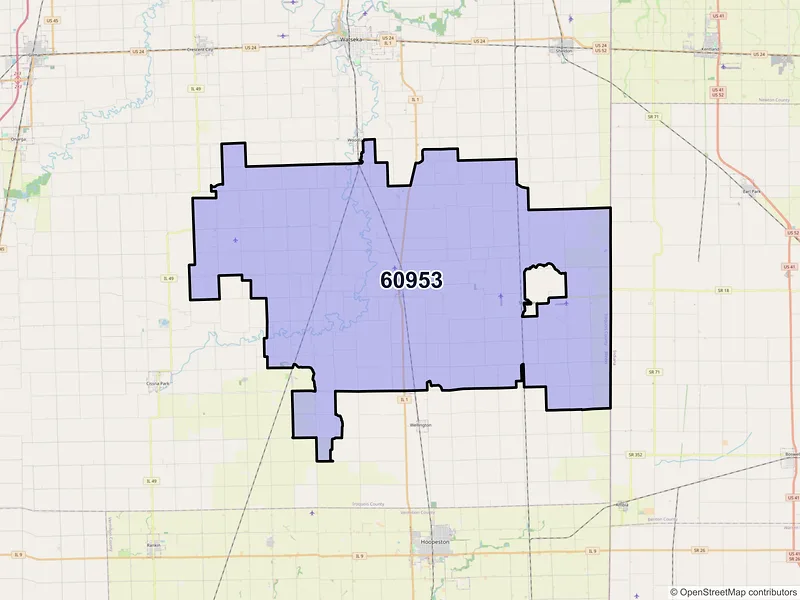 Map of ZIP Code 60953 — Milford, IL