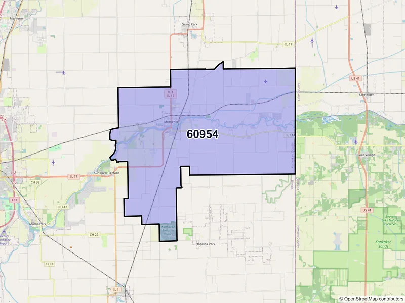 Map of Momence, Illinois and ZIP codes