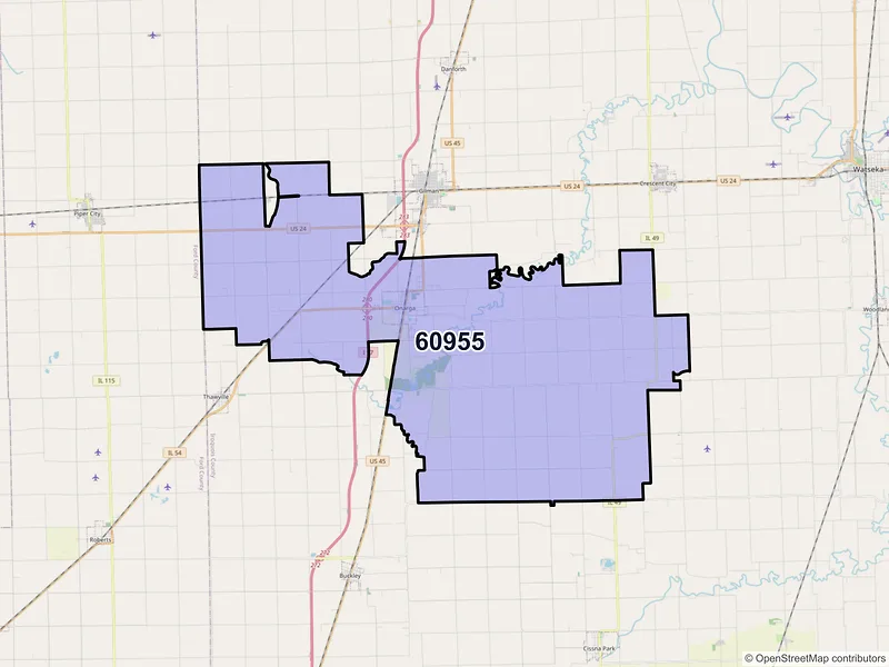 Map of Onarga, Illinois and ZIP codes