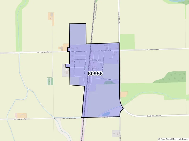 Map of Papineau, Illinois and ZIP codes