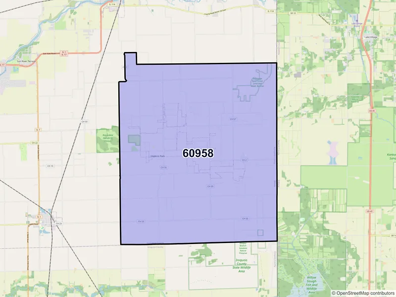 Map of ZIP Code 60958 — Pembroke Township, IL