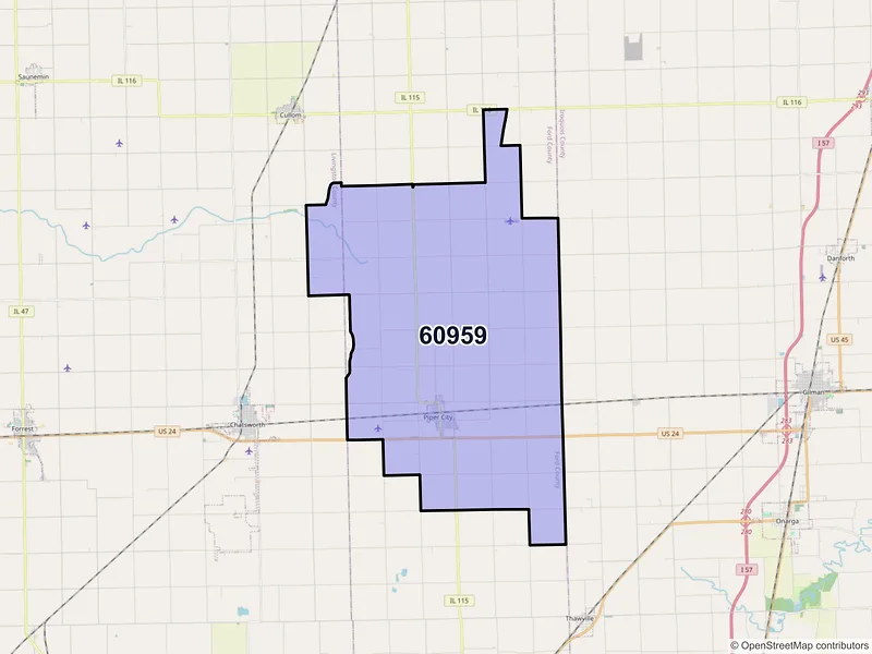 Map of ZIP Code 60959 — Piper City, IL
