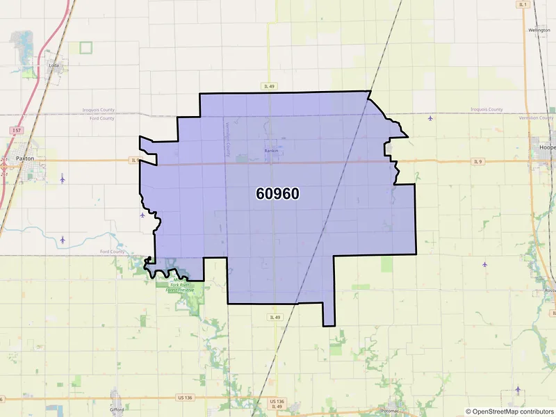 Map of ZIP Code 60960 — Rankin, IL
