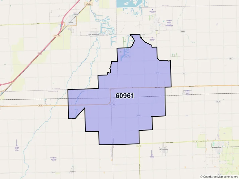 Map of Reddick, Illinois and ZIP codes