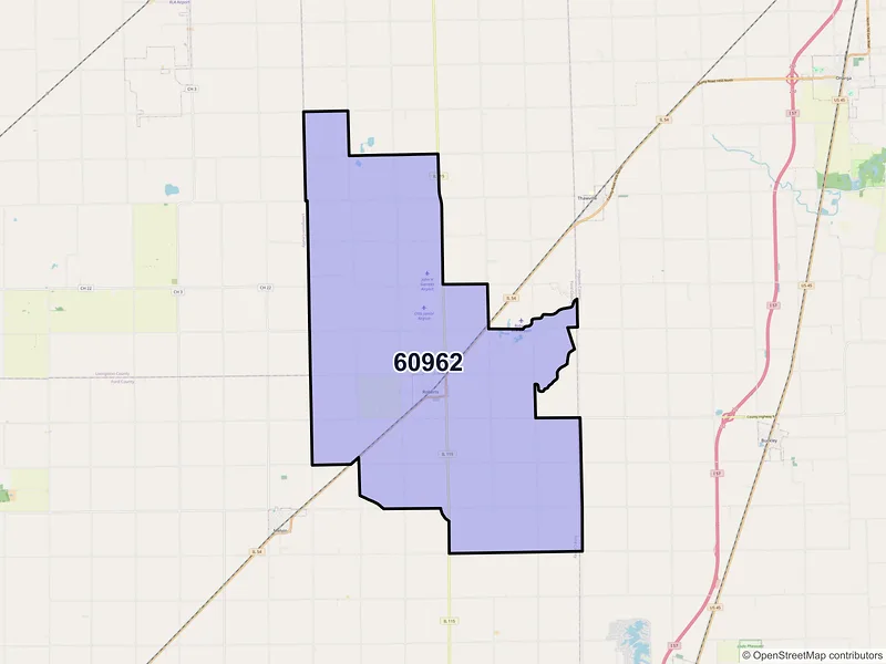 Map of ZIP Code 60962 — Roberts, IL