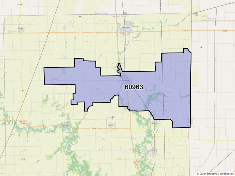 Map of ZIP Code 60963 — Rossville, IL
