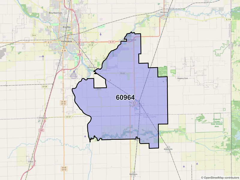 Map of ZIP Code 60964 — Saint Anne, IL