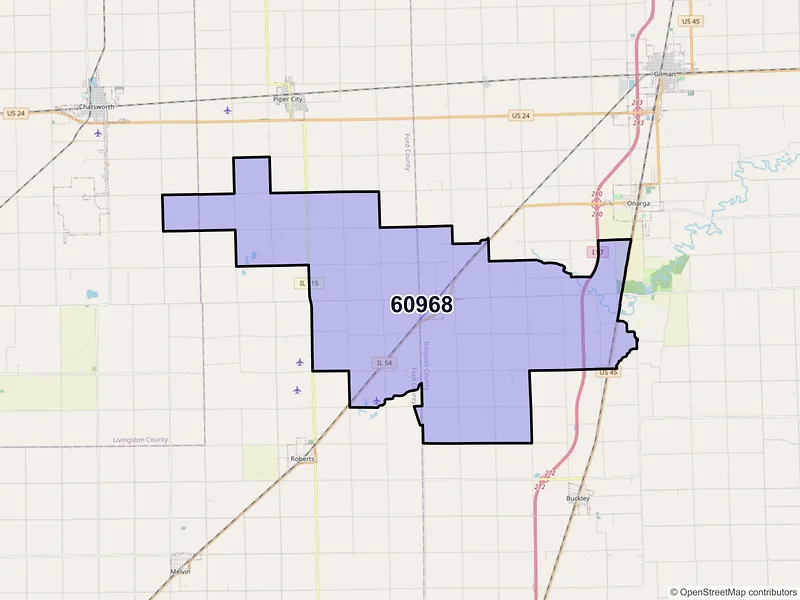 Map of Thawville, Illinois and ZIP codes