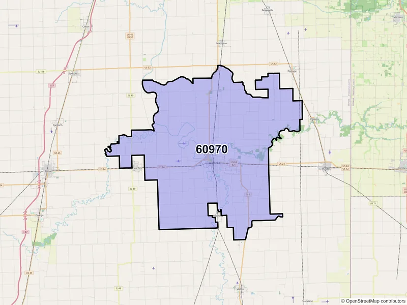 Map of ZIP Code 60970 — Watseka, IL