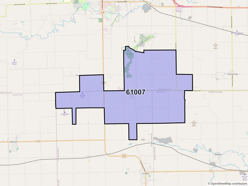 Map of ZIP Code 61007 — Baileyville, IL