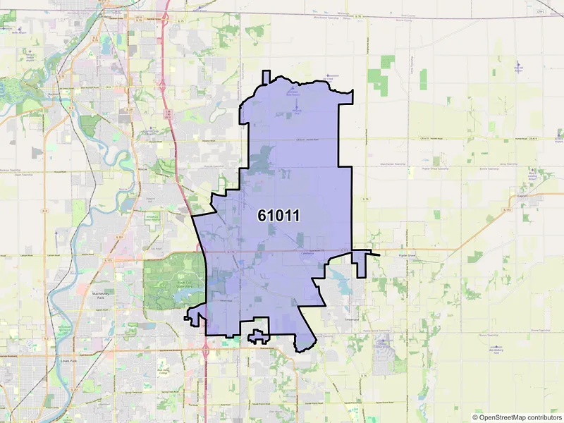 Map of ZIP Code 61011 — Caledonia, IL
