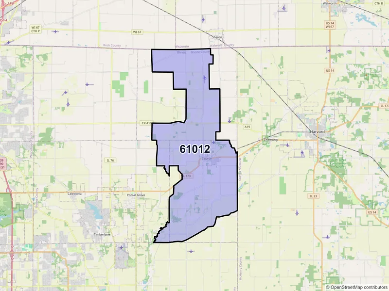 Map of ZIP Code 61012 — Capron, IL